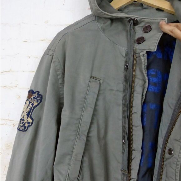 Z Brand Jacket Men L Baggy Olive Green Military Utility Parka Hooded Field Y2K - Picture 4 of 14